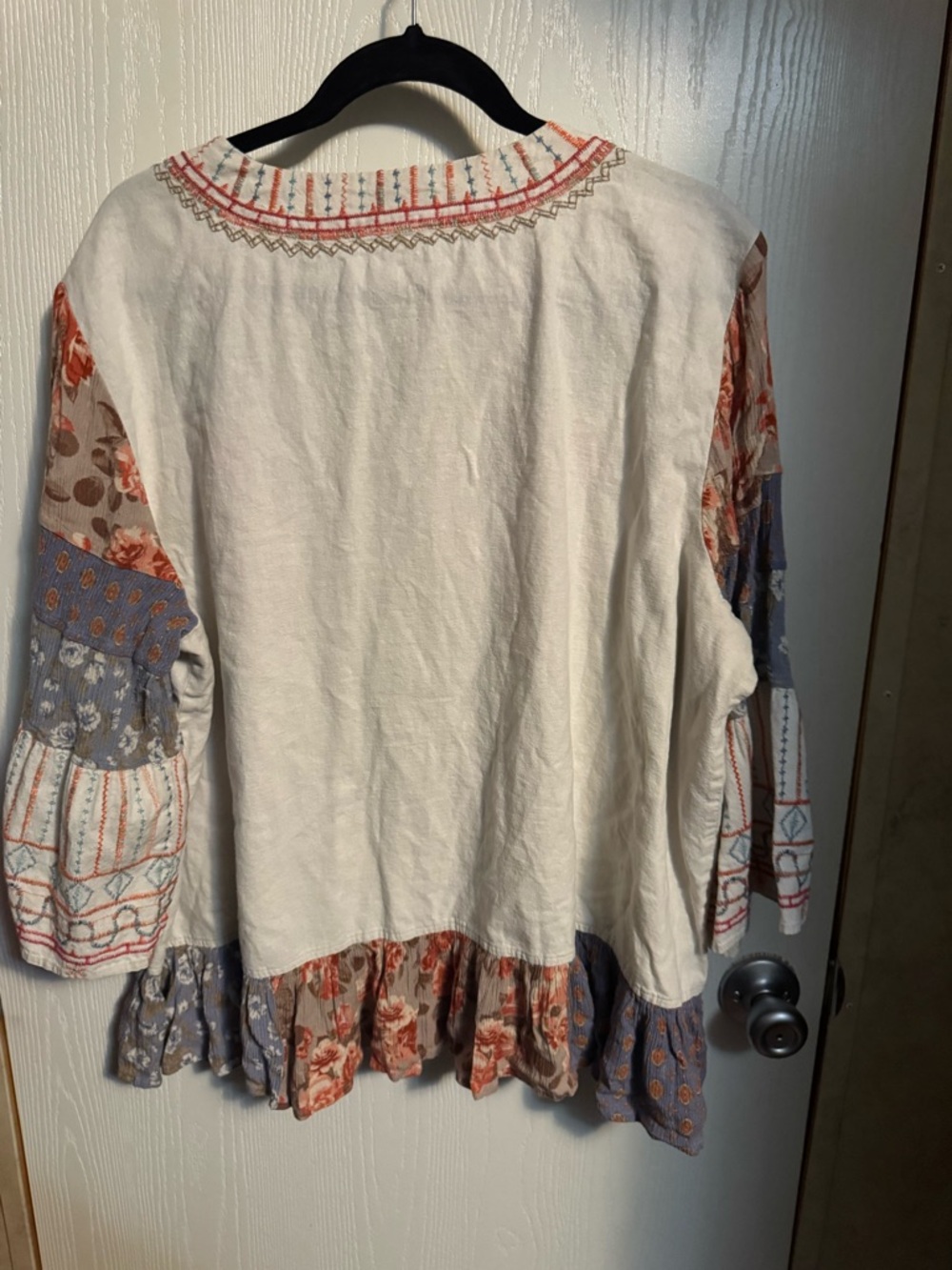 Coldwater Creek Cream Embroidered Peasant Blouse with Blue & Coral Accents - Picture 10 of 10